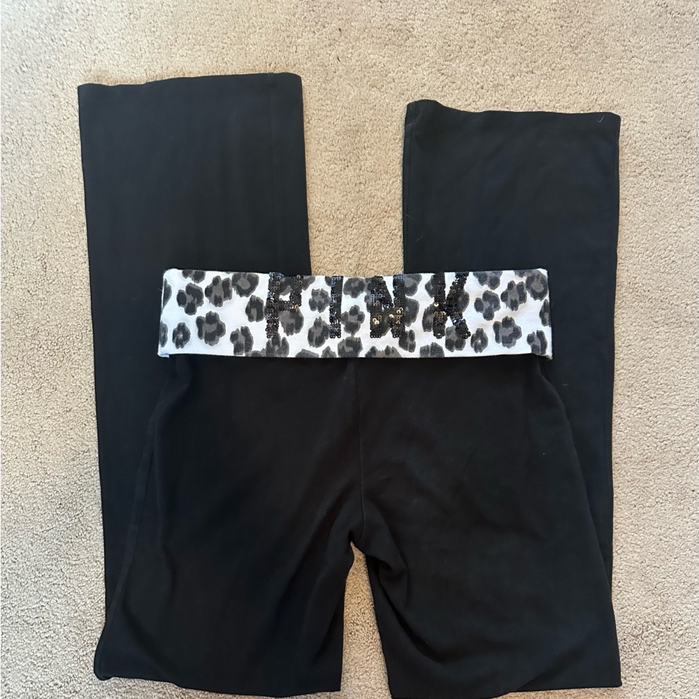 VS Pink Vintage Cheetah Bling Flare Foldover Leggings M